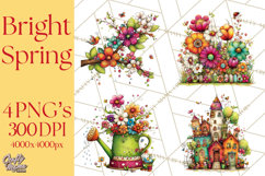 Spring Clipart PNG, Bright Spring Flowers, Kids and Cottage Product Image 1