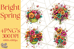 Spring Clipart PNG, Bright Spring Flowers, Kids and Cottage Product Image 1