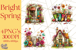 Spring Clipart PNG, Bright Spring Flowers, Kids and Cottage Product Image 1