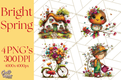 Spring Clipart PNG, Bright Spring Flowers, Kids and Cottage Product Image 1