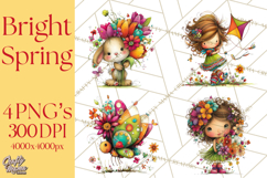 Spring Clipart PNG, Bright Spring Flowers, Kids and Cottage Product Image 1