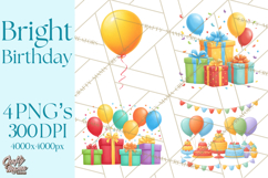 Birthday Party Clipart, Bright Celebration Decorations PNG Product Image 1