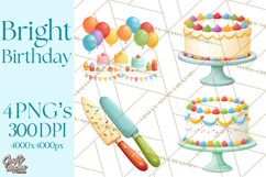 Birthday Party Clipart, Bright Celebration Decorations PNG Product Image 1