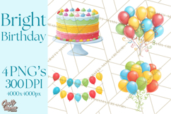 Birthday Party Clipart, Bright Celebration Decorations PNG Product Image 1
