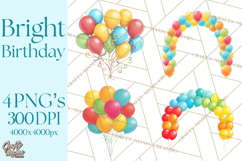 Birthday Party Clipart, Bright Celebration Decorations PNG Product Image 1