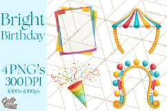 Birthday Party Clipart, Bright Celebration Decorations PNG Product Image 1
