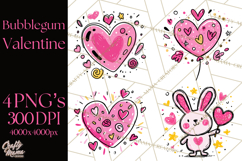 Bubblegum Pop Valentine Clipart PNG Hearts Candy Cupcakes Product Image 1