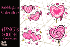 Bubblegum Pop Valentine Clipart PNG Hearts Candy Cupcakes Product Image 1