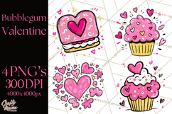 Bubblegum Pop Valentine Clipart PNG Hearts Candy Cupcakes Product Image 1