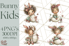 Easter Kids Clipart, Cute Easter Children, Bunny Ear Png Product Image 1