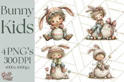 Easter Kids Clipart, Cute Easter Children, Bunny Ear Png Product Image 1