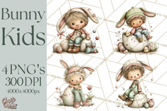 Easter Kids Clipart, Cute Easter Children, Bunny Ear Png Product Image 1