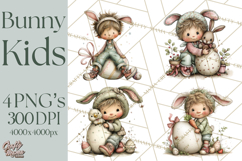 Easter Kids Clipart, Cute Easter Children, Bunny Ear Png Product Image 1