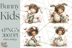 Easter Kids Clipart, Cute Easter Children, Bunny Ear Png Product Image 1