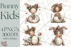 Easter Kids Clipart, Cute Easter Children, Bunny Ear Png Product Image 1