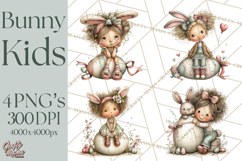 Easter Kids Clipart, Cute Easter Children, Bunny Ear Png Product Image 1