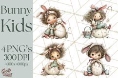 Easter Kids Clipart, Cute Easter Children, Bunny Ear Png Product Image 1