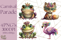 Carnival Animals Parade Clipart, Mardi Gras PNG Product Image 1
