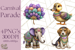 Carnival Animals Parade Clipart, Mardi Gras PNG Product Image 1