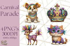 Carnival Animals Parade Clipart, Mardi Gras PNG Product Image 1