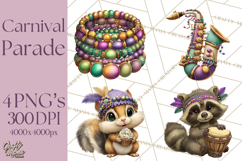 Carnival Animals Parade Clipart, Mardi Gras PNG Product Image 1