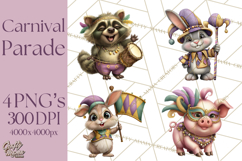 Carnival Animals Parade Clipart, Mardi Gras PNG Product Image 1