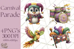 Carnival Animals Parade Clipart, Mardi Gras PNG Product Image 1