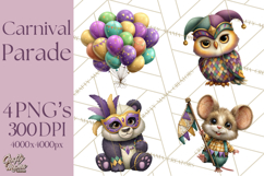 Carnival Animals Parade Clipart, Mardi Gras PNG Product Image 1