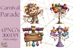 Carnival Animals Parade Clipart, Mardi Gras PNG Product Image 1