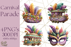 Carnival Animals Parade Clipart, Mardi Gras PNG Product Image 1