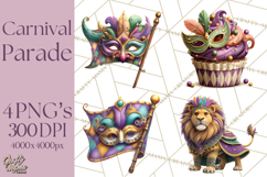 Carnival Animals Parade Clipart, Mardi Gras PNG Product Image 1