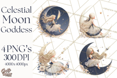Celestial Moon Goddess Clipart, Fantasy Women, Crescent Moon Product Image 1