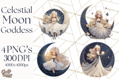 Celestial Moon Goddess Clipart, Fantasy Women, Crescent Moon Product Image 1