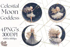 Celestial Moon Goddess Clipart, Fantasy Women, Crescent Moon Product Image 1
