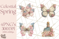 Celestial Spring PNG, Stars Florals Clipart, Dreamy Gradient Product Image 1