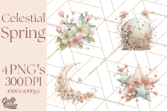 Celestial Spring PNG, Stars Florals Clipart, Dreamy Gradient Product Image 1