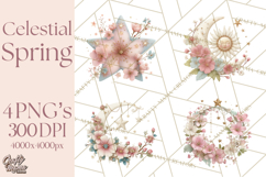 Celestial Spring PNG, Stars Florals Clipart, Dreamy Gradient Product Image 1