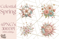 Celestial Spring PNG, Stars Florals Clipart, Dreamy Gradient Product Image 1