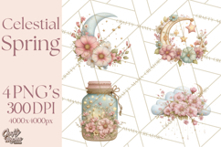 Celestial Spring PNG, Stars Florals Clipart, Dreamy Gradient Product Image 1