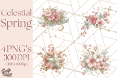Celestial Spring PNG, Stars Florals Clipart, Dreamy Gradient Product Image 1