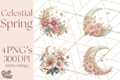 Celestial Spring PNG, Stars Florals Clipart, Dreamy Gradient Product Image 1