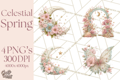 Celestial Spring PNG, Stars Florals Clipart, Dreamy Gradient Product Image 1