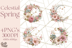 Celestial Spring PNG, Stars Florals Clipart, Dreamy Gradient Product Image 1