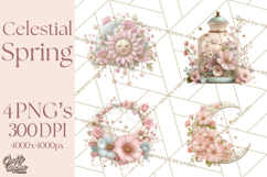 Celestial Spring PNG, Stars Florals Clipart, Dreamy Gradient Product Image 1