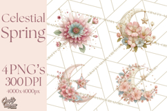 Celestial Spring PNG, Stars Florals Clipart, Dreamy Gradient Product Image 1