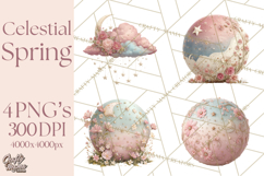 Celestial Spring PNG, Stars Florals Clipart, Dreamy Gradient Product Image 1