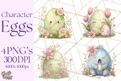 Easter Egg Clipart PNG, Cute Baby Easter Eggs with Faces Product Image 1