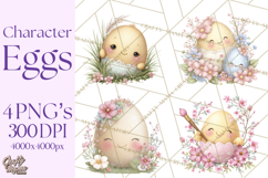 Easter Egg Clipart PNG, Cute Baby Easter Eggs with Faces Product Image 1