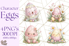 Easter Egg Clipart PNG, Cute Baby Easter Eggs with Faces Product Image 1