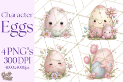 Easter Egg Clipart PNG, Cute Baby Easter Eggs with Faces Product Image 1